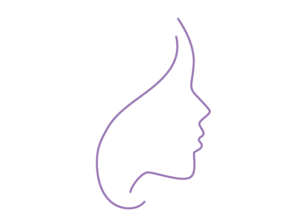 Simple illustration in purple, of a woman's side profile.